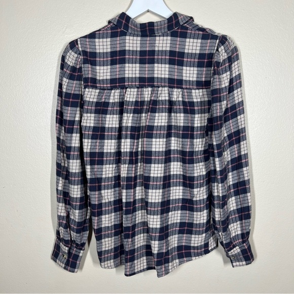 Rails Angelica Puff Sleeve Almond Pink Navy Plaid Button Up Shirt Size XS - Picture 6 of 10